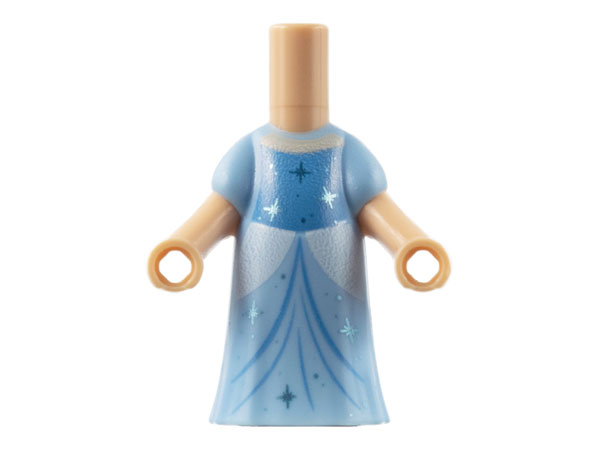 Micro Doll, Body with Molded Bright Light Blue Dress and Printed Medium Blue Panel and Gathers, White Sides, Metallic Light Blue Sparkles and Dots, Light Nougat Neck Pattern