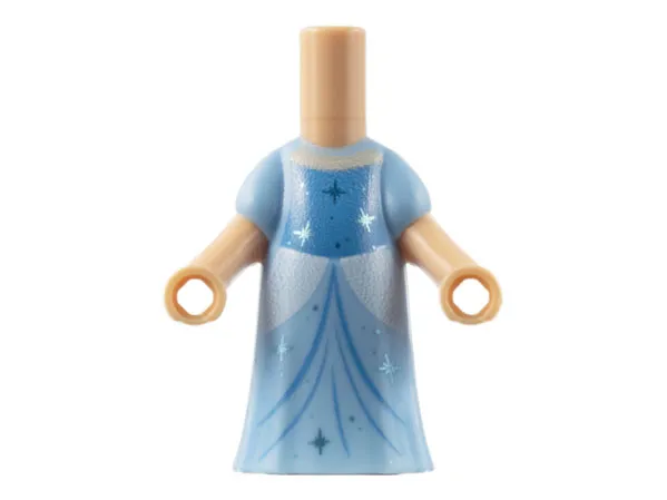 Micro Doll, Body with Molded Bright Light Blue Dress and Printed Medium Blue Panel and Gathers, White Sides, Metallic Light Blue Sparkles and Dots, Light Nougat Neck Pattern