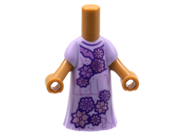 Micro Doll, Body with Molded Lavender Dress and Printed Medium Lavender and Metallic Pink Flowers, Ruffled Collar Pattern