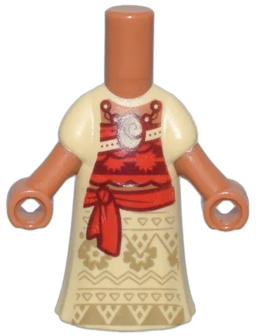 Micro Doll, Body with Molded Tan Dress and Printed Red and Dark Red Top, Sash and Pendant and Dark Tan Triangles and Flowers Pattern