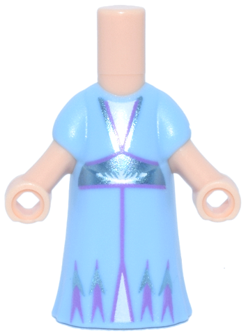 Micro Doll, Body with Molded Bright Light Blue Dress and Printed Metallic Light Blue and Medium Lavender Trim with Center Line, White Triangular Panels and Half Snowflake Pattern
