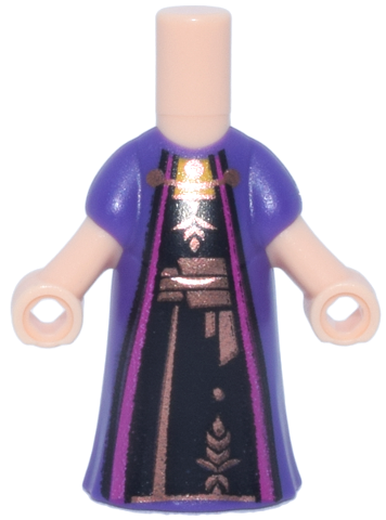 Micro Doll, Body with Molded Dark Purple Dress and Printed Magenta Robe Trim over Black Dress with Copper Clasp, Grain and Sash Pattern