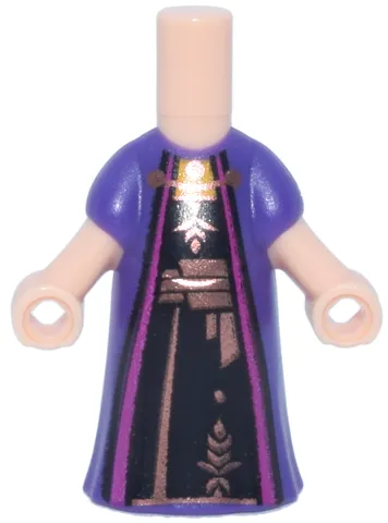 Micro Doll, Body with Molded Dark Purple Dress and Printed Magenta Robe Trim over Black Dress with Copper Clasp, Grain and Sash Pattern