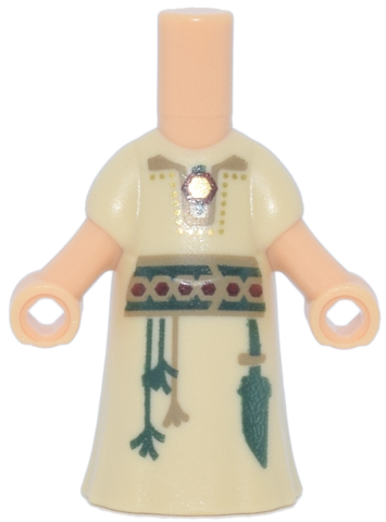 Micro Doll, Body with Molded Tan Dress and Printed Gold and Dark Red Pendant, Dark Tan and Dark Green Belt with Tassels and Knife Pouch Pattern