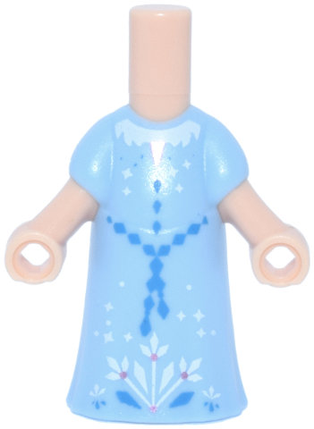Micro Doll, Body with Molded Bright Light Blue Dress and Printed Blue Beaded Belt and Buttons, White Collar and Half Snowflake and Metallic Pink Accents Pattern