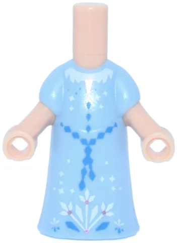 Micro Doll, Body with Molded Bright Light Blue Dress and Printed Blue Beaded Belt and Buttons, White Collar and Half Snowflake and Metallic Pink Accents Pattern
