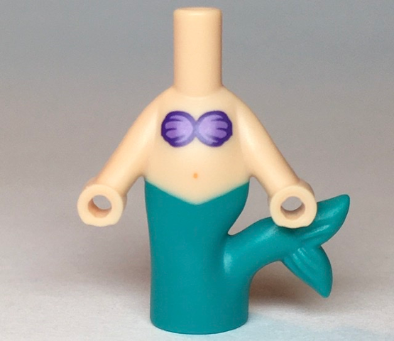 Micro Doll, Body Mermaid with Molded Dark Turquoise Tail and Printed Dark Purple and Medium Lavender Shells Bra, and Medium Nougat Navel Pattern