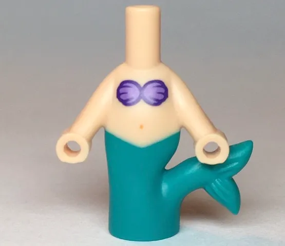 Micro Doll, Body Mermaid with Molded Dark Turquoise Tail and Printed Dark Purple and Medium Lavender Shells Bra, and Medium Nougat Navel Pattern