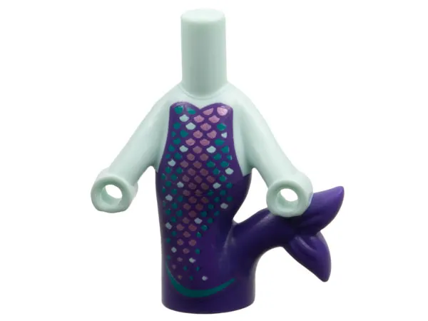 Micro Doll, Body Mermaid with Molded Dark Purple Tail and Printed Dark Turquoise and Metallic Pink Scales Pattern