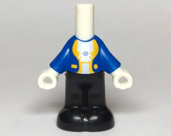 Micro Doll, Body with Molded Blue Top and Black Pants and Printed Jacket Open with Yellow Lapels and Button over White Shirt Pattern