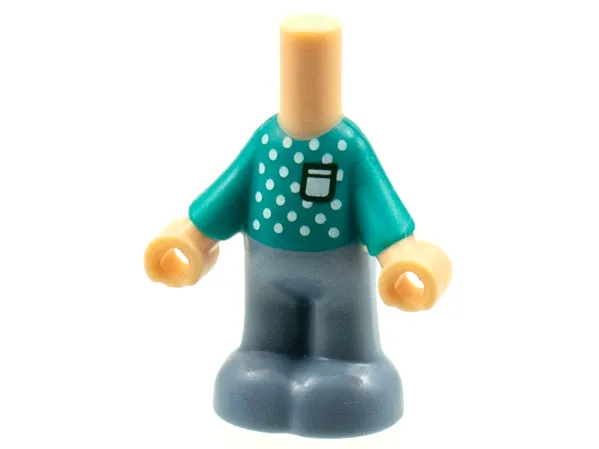 Micro Doll, Body with Molded Dark Turquoise Top and Sand Blue Pants and Printed White Dots and Pocket Pattern