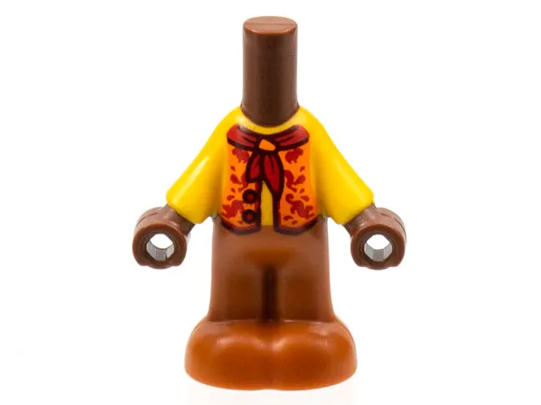 Micro Doll, Body with Molded Bright Light Orange Top and Dark Orange Pants and Printed Orange Vest Open with Red Buttons, Neckerchief Scarf with Slide Pattern