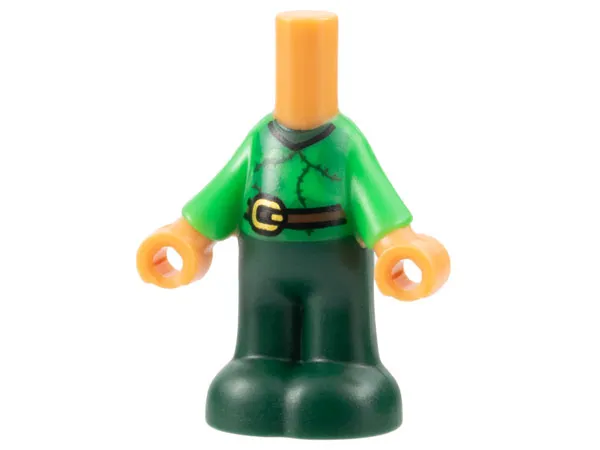 Micro Doll, Body with Molded Bright Green Top and Dark Green Pants and Printed Dark Green Stitching and Neck, Dark Brown Belt with Gold Buckle Pattern