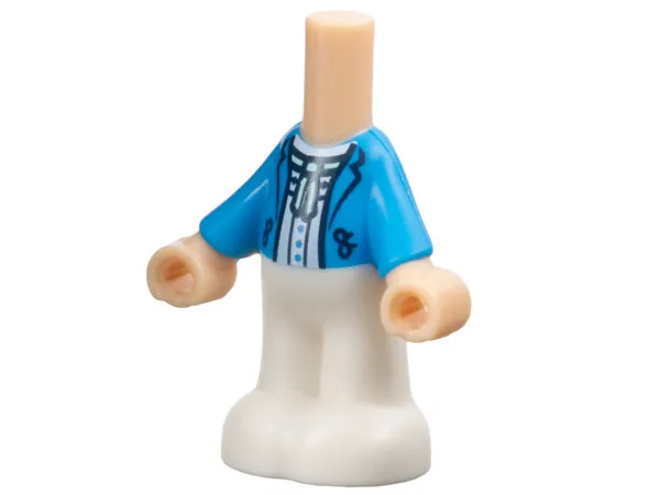 Micro Doll, Body with Molded Dark Azure Top and White Pants and Printed Jacket Open with Lapels and Buttons over White Shirt with Light Aqua Trim Pattern