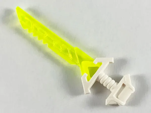 Minifigure, Weapon Sword with Serrated Blade and Molded White Hilt with Wide Angled Pommel Pattern (Ninjago Key-Tana)