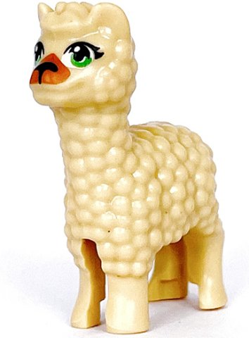 Alpaca / Llama, Friends Style with Bright Green Eyes with Eyelashes, Black Nose and Medium Nougat Muzzle Pattern
