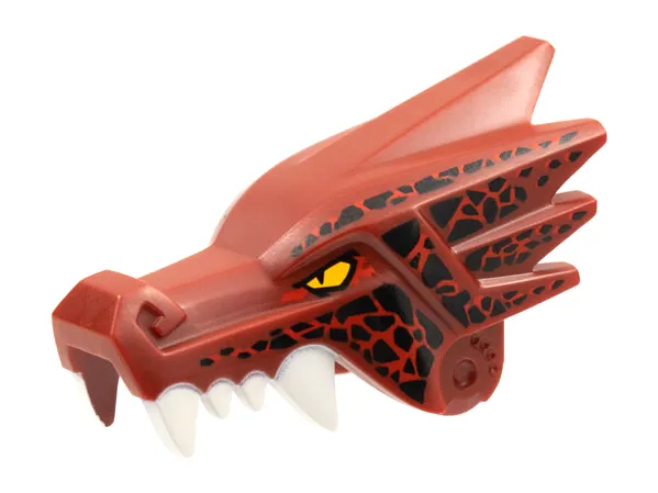 Dragon Head (Ninjago) Jaw Upper with Four White Teeth per Side with Yellow Eyes and Black and Red Markings Pattern