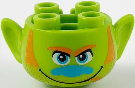 Minifigure, Head, Modified Trolls with Orange Eyebrows, Sideburns, Stubble, and Piece of Wheat, Medium Azure Eyes and Nose, Wide Grin Pattern