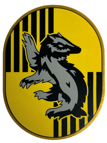 Tile, Round 6 x 8 Oval with Hufflepuff Crest with Badger and Black Stripes on Yellow Background Pattern