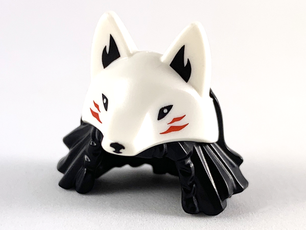 Minifigure, Hair Combo, Medium Length Hair with Braids, White Wolf Mask Pattern