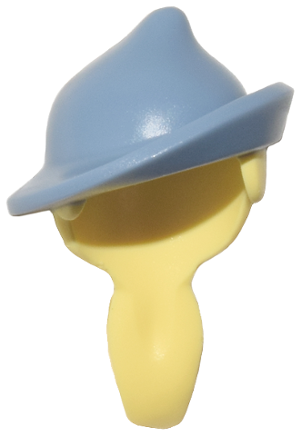 Minifigure, Hair Combo, Hair with Hat, Long Ponytail with Molded Sand Blue Tilted Hat with Brim Pattern