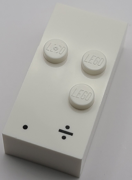 Brick, Braille 2 x 4 with 3 Studs with Black Period (.) / Division Sign (÷) Pattern (dots-256 ⠲)