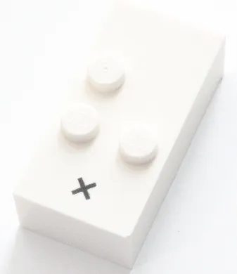 Brick, Braille 2 x 4 with 3 Studs with Black Multiplication Sign (×) Pattern (dots-236 ⠦)
