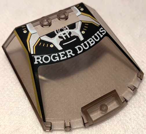 Windscreen 6 x 6 x 1 1/3 Straight Sides with 'ROGER DUBUIS' and Black, Gold and White Lamborghini Huracán Pattern