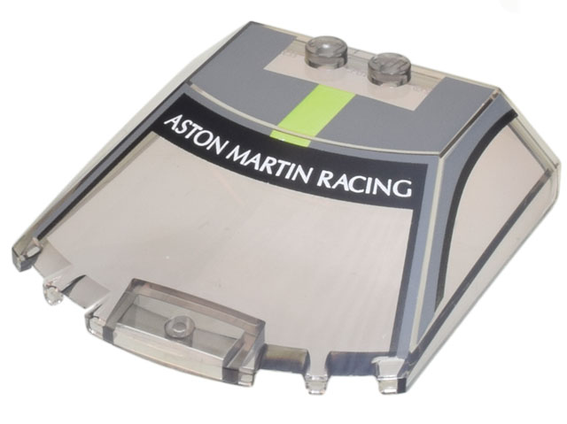 Windscreen 6 x 6 x 1 1/3 Straight Sides with Black Window Frame Outline, Dark Bluish Gray Roof and Lime Stripe, 'ASTON MARTIN RACING' Pattern