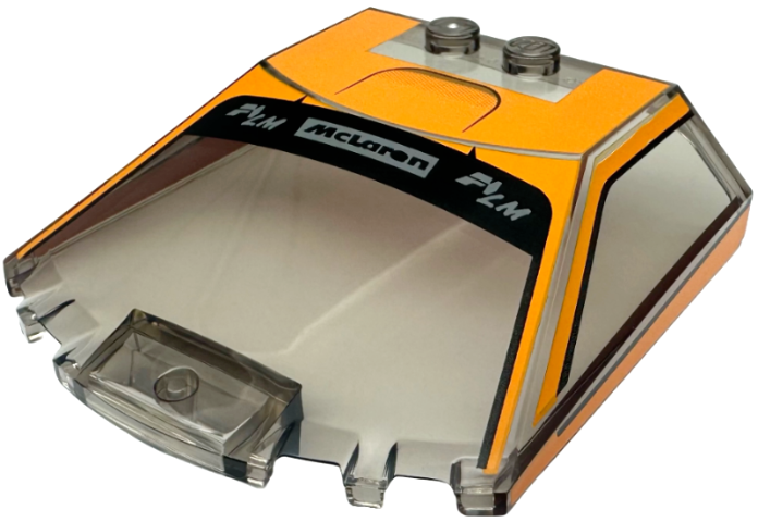 Windscreen 6 x 6 x 1 1/3 Straight Sides with Orange and Black Window Frame Outline, Roof, and 'LM' and 'McLaren' Pattern