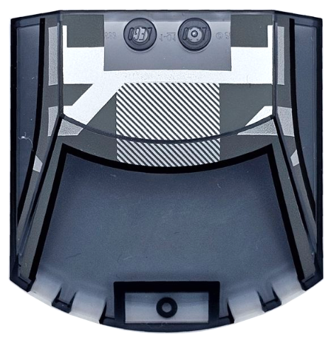 Windscreen 6 x 6 x 1 1/3 Straight Sides with Black and Dark Bluish Gray Window Frame Outline, Roof, and Silver Stripes Pattern