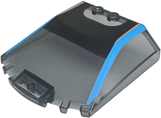 Windscreen 6 x 6 x 1 1/3 Straight Sides with Dark Azure Window Frame Outline, Orange Trim Line and Black Roof Pattern