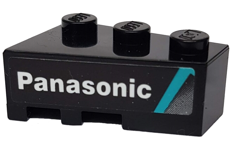 Wedge 3 x 2 Right with Medium Azure Stripe and White 'Panasonic' on Black Background Pattern (Sticker) - Set 76898