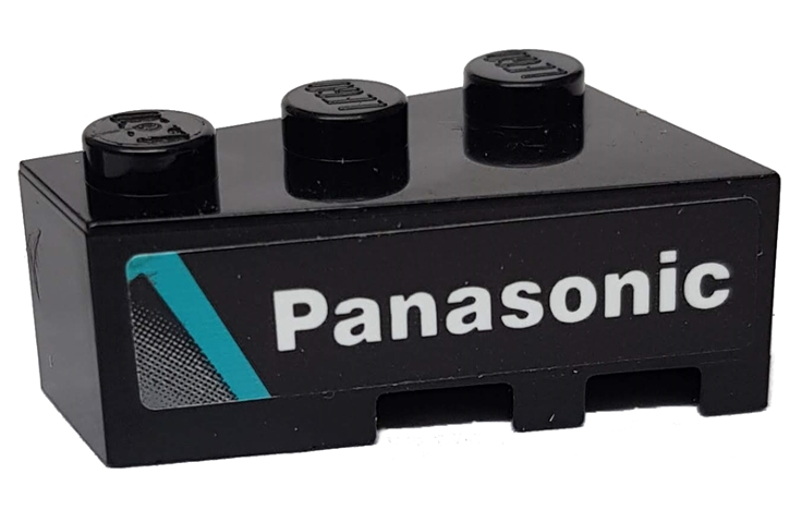 Wedge 3 x 2 Left with Medium Azure Stripe and White 'Panasonic' on Black Background Pattern (Sticker) - Set 76898