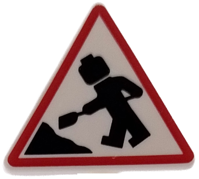 Road Sign 2 x 2 Triangle with Open O Clip with Minifigure Worker and 1 Pile Pattern