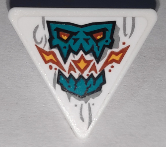 Road Sign 2 x 2 Triangle with Open O Clip with Dark Turquoise Skull Breathing Flames with Orange and Yellow Eyes Pattern (Sticker) - Set 71747