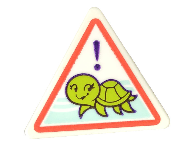 Road Sign 2 x 2 Triangle with Open O Clip with Lime Turtle and Exclamation Mark with Coral Border Pattern (Sticker) - Set 41697