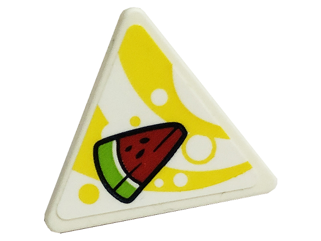 Road Sign 2 x 2 Triangle with Open O Clip with Watermelon on Yellow Curved Stripes Pattern (Sticker) - Set 41701