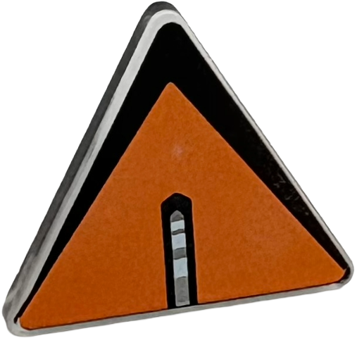 Road Sign 2 x 2 Triangle with Open O Clip with White and Silver Blinker Light on Black and Orange Background Pattern