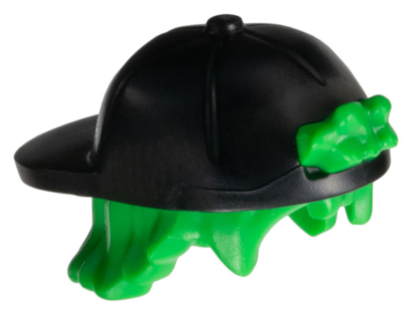 Minifigure, Hair Combo, Hair with Hat, Short Tousled Hair with Molded Black Cap, Short Curved Bill Pattern