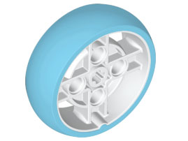 Wheel 43 x 14 Technic with Axle Hole and 4 Pin Holes with Molded Medium Azure Hard Rubber Tire Pattern