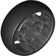 Wheel 43 x 14 Technic with Axle Hole and 4 Pin Holes with Molded Black Hard Rubber Tire Pattern