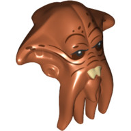 Minifigure, Head, Modified SW Quarren with Black Eyes, White Pupils, Reddish Brown Wrinkles, and Tan Teeth Pattern