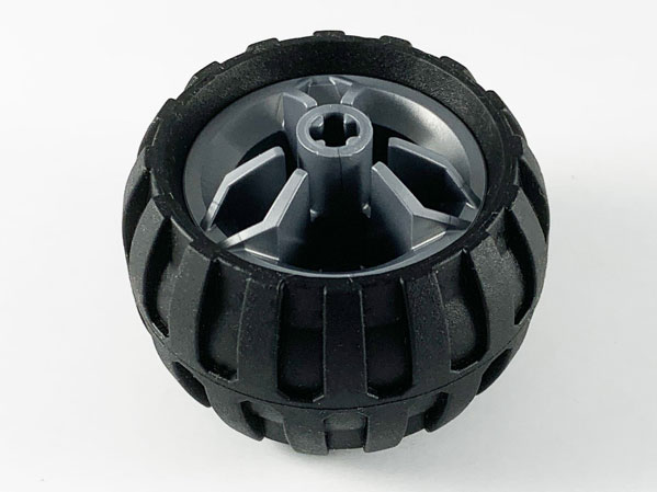 Wheel 30.4mm D. x 20mm with Center Axle Holes Motorcycle with Black Tire 43.2mm D. x 26mm Balloon Small (66155 / 61481)