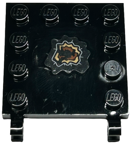 Tile, Modified 4 x 4 with Studs on Edges and 2 Open O Clips (Horizontal Grip) with Dark Tan and Reddish Brown Tear Pattern Side B (Sticker) - Set 76421