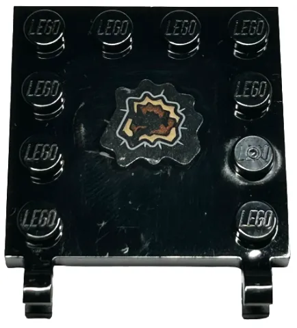 Tile, Modified 4 x 4 with Studs on Edges and 2 Open O Clips (Horizontal Grip) with Dark Tan and Reddish Brown Tear Pattern Side B (Sticker) - Set 76421