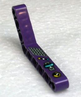 Technic, Liftarm, Modified Bent Thick 1 x 9 (6 - 4) with Yellow Gauge, Yellow, White and Turquoise Buttons and Handle Pattern (Sticker) - Set 8268