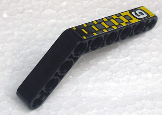 Technic, Liftarm, Modified Bent Thick 1 x 9 (6 - 4) with White Number 9 and Silver and Yellow Checkered Pattern (Sticker) - Set 8240