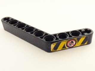 Technic, Liftarm, Modified Bent Thick 1 x 9 (6 - 4) with Yellow and Black Danger Stripes, Black Hand with Red Line Pattern Model Left Side (Sticker) - Set 8446