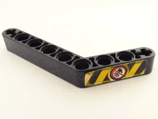 Technic, Liftarm, Modified Bent Thick 1 x 9 (6 - 4) with Yellow and Black Danger Stripes, Black Hand with Red Line Pattern Model Left Side (Sticker) - Set 8446